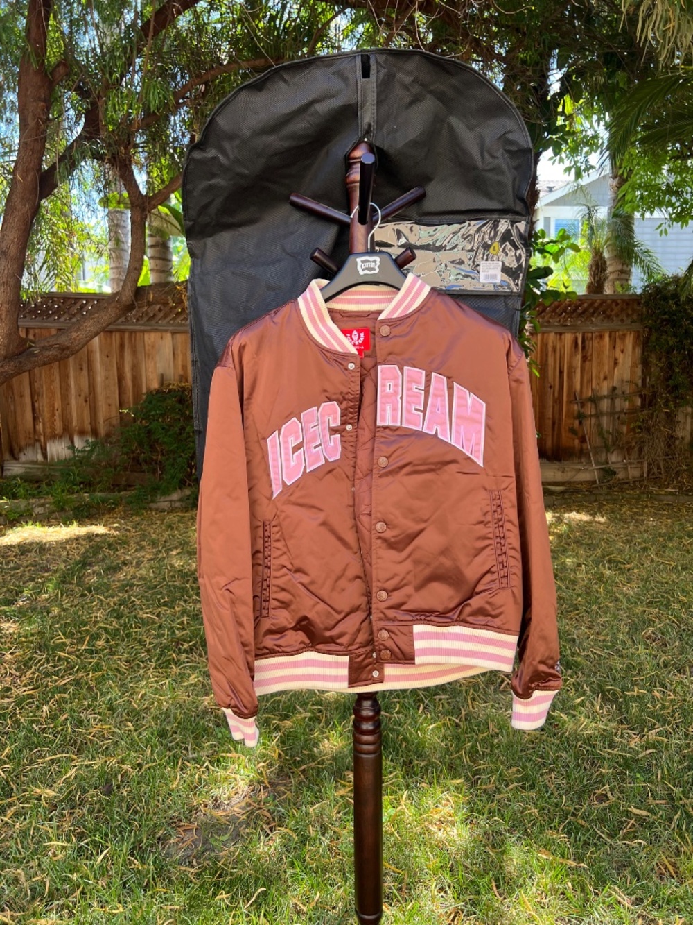 NWOT Ice Cream Satin Graphic Snap-Up Bomber Jacket